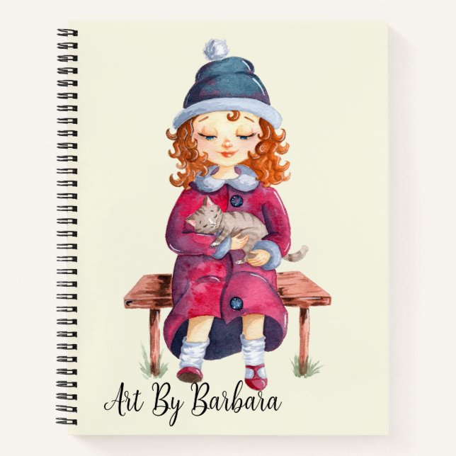 Carnet Fille avec croquis de chat (Devant)