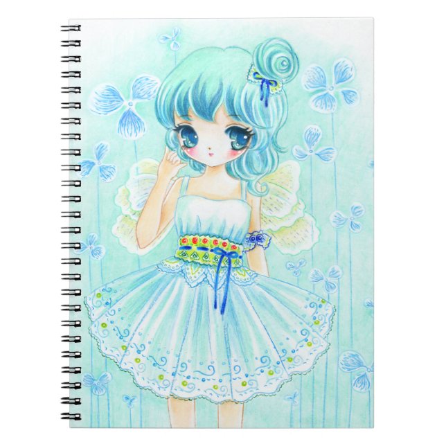 Carnet Fille bleue mignonne de fée d'anime (Devant)