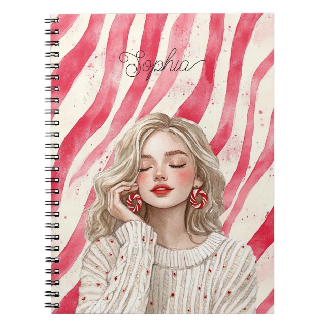 Carnet Fille Blonde Rayures Rouges Bonbon (Devant)