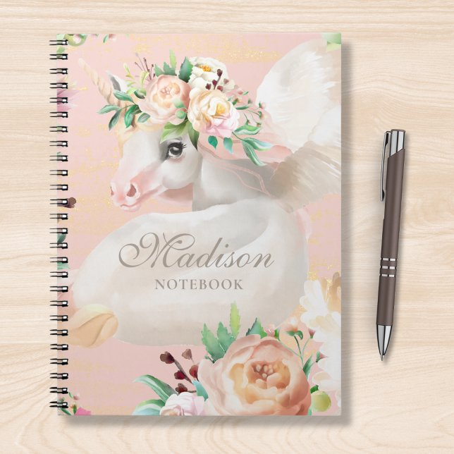 Carnet Fille Chic Aquarelle Florale Unicorne Personnalisé (Créateur téléchargé)