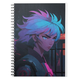Carnet Fille d'anime Cyberpunk avec cheveux néon – Futuri