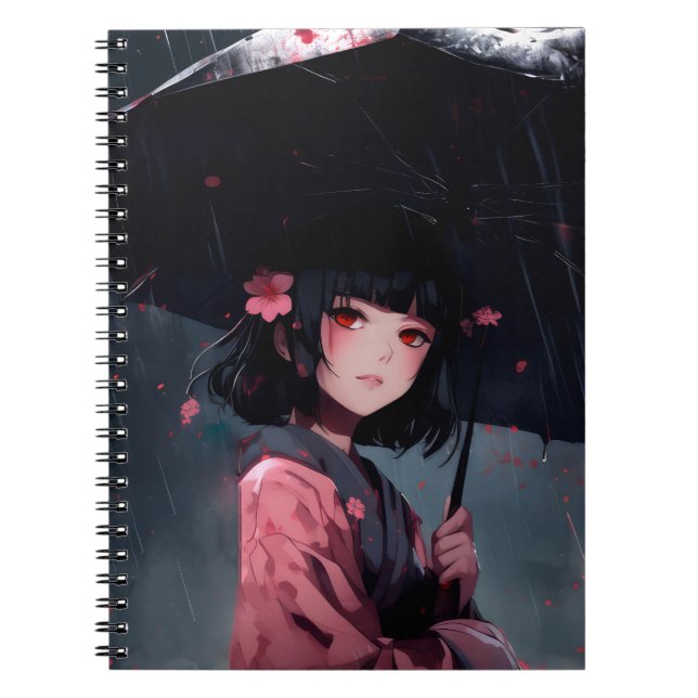 Carnet Fille d'anime esthétique sombre avec parapluie (Devant)