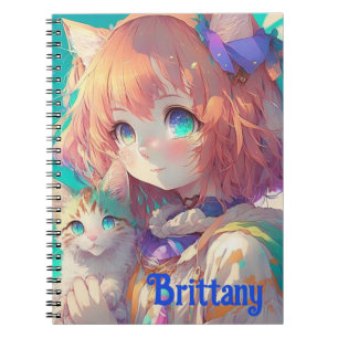 Carnet Fille d'anime personnalisée et belle avec un chato