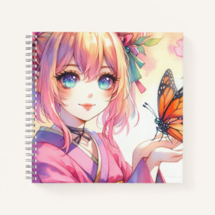 Carnet Fille d'anime tenant un papillon