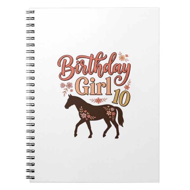 Carnet Fille d'anniversaire 10 Cheval Floral Design Vecto (Devant)