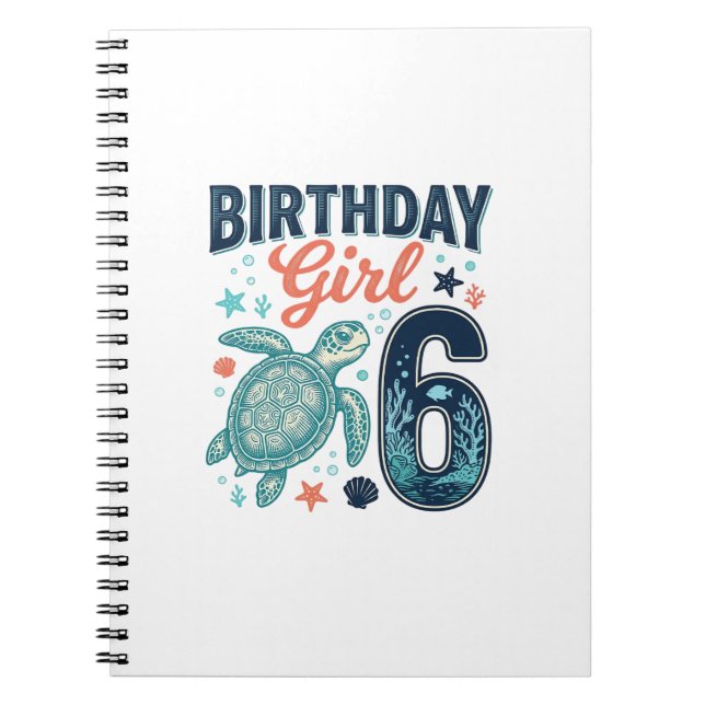 Carnet Fille d'anniversaire 6 Tortue de mer Conception ve (Devant)