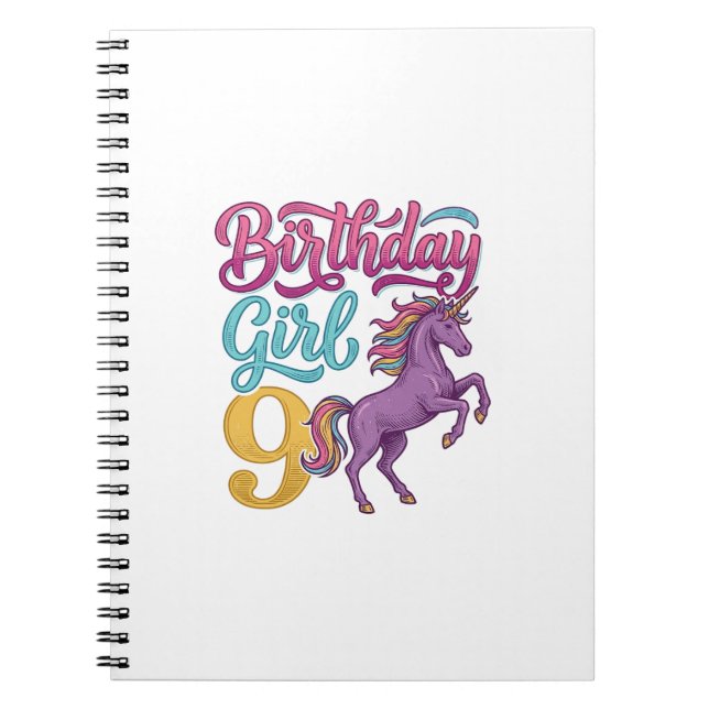 Carnet Fille d'anniversaire 9 Licorne Dessin de gravure v (Devant)