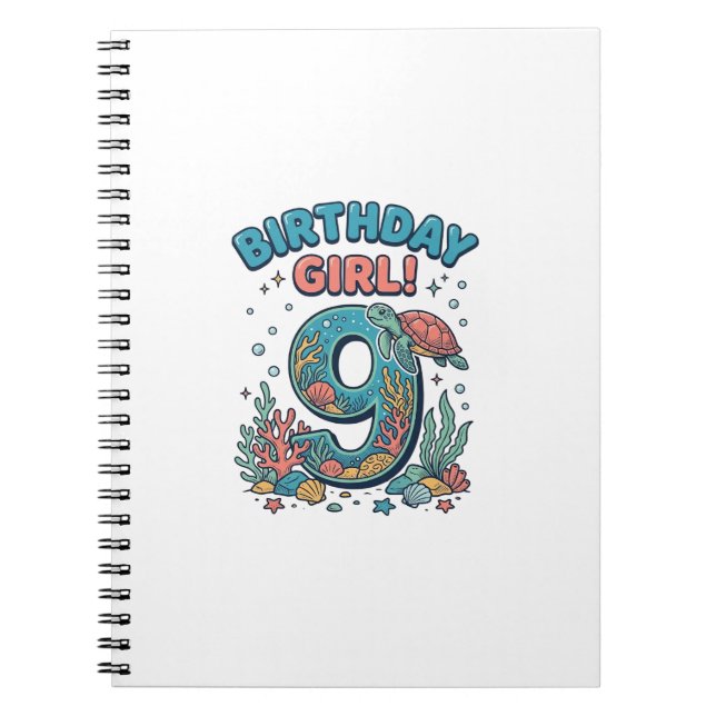 Carnet Fille d'anniversaire 9 Tortue de mer Conception ve (Devant)