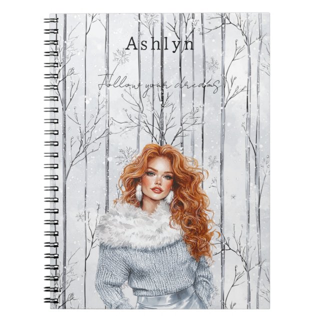 Carnet Fille de Noël aux cheveux roux gris argenté (Devant)