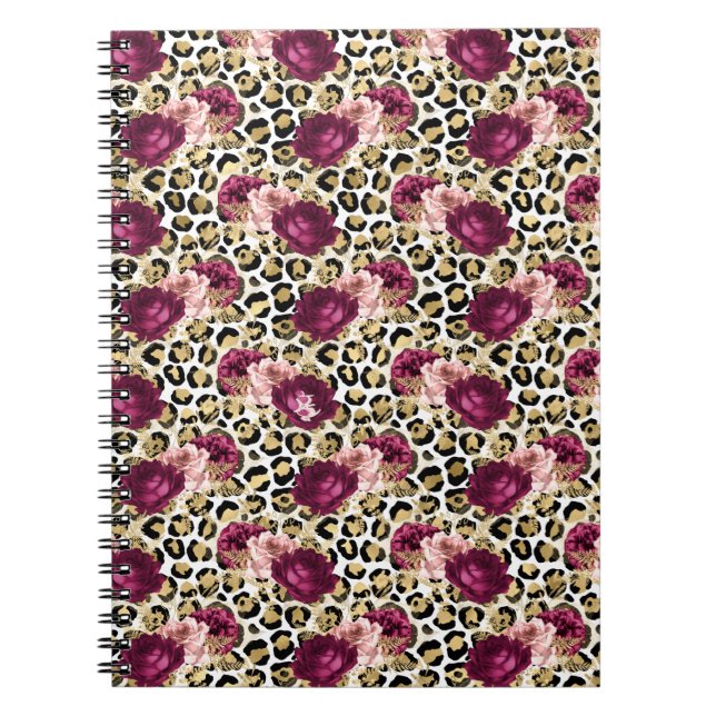 Carnet Fille Empreinte de léopard Floral rose or (Devant)