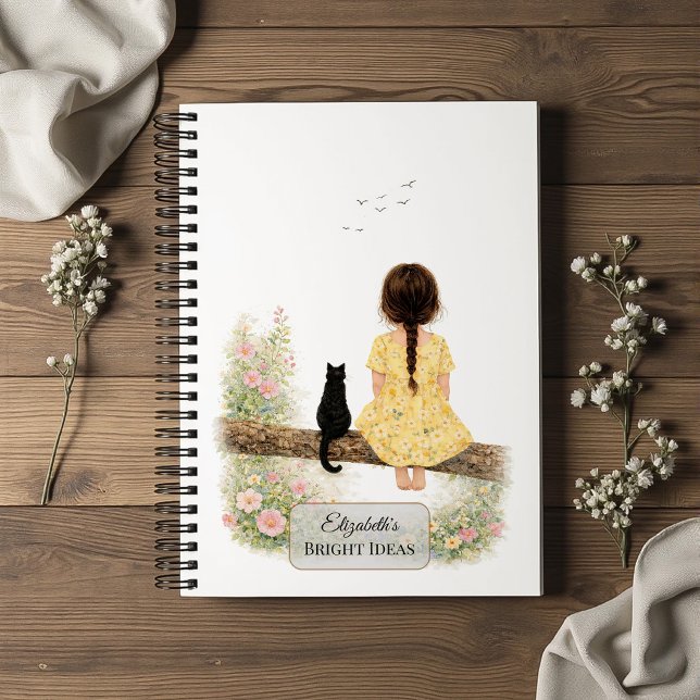 Carnet Fille et chat noir sur une branche (Créateur téléchargé)