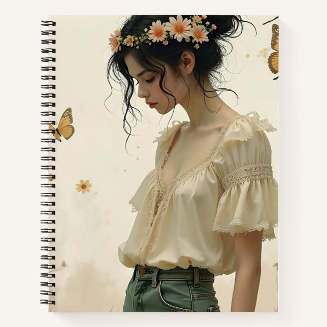 Carnet Fille éthérée avec papillons dans la nature (Devant)