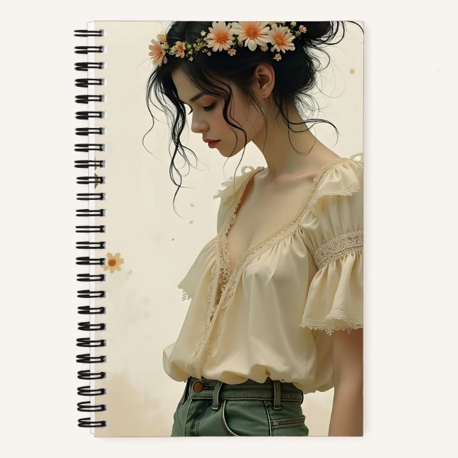 Carnet Fille éthérée avec papillons dans la nature (Recto)
