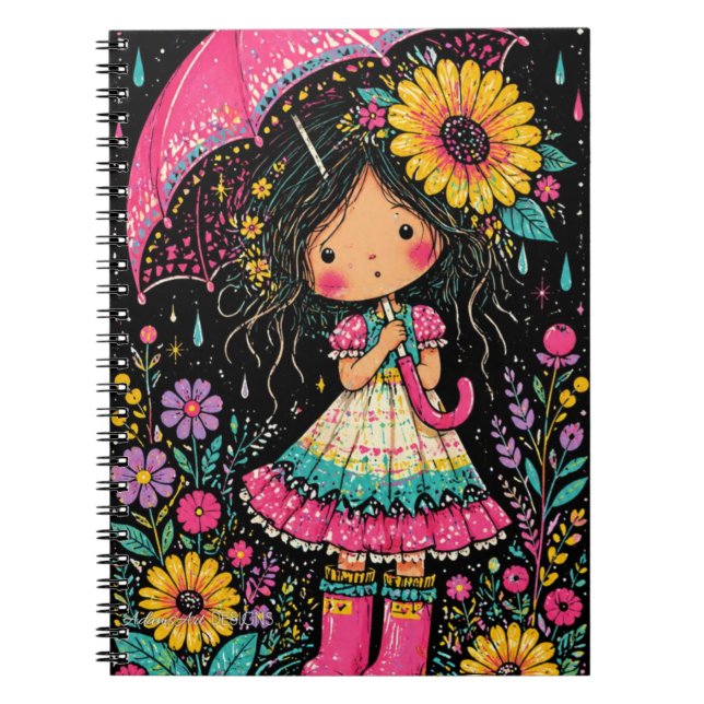 Carnet Fille Fantaisiste avec Décoration Nocturne Florale (Devant)