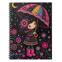 Fille Fantaisiste avec Parapluie Fleuri Nuit Étoil