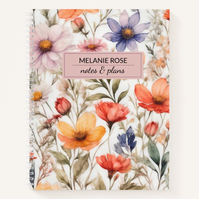 Carnet Fille Fleurs sauvages floraux | Conception personn (Devant)