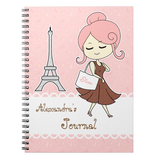 Carnet Fille Girly de Tour Eiffel chic et à la mode de (Devant)