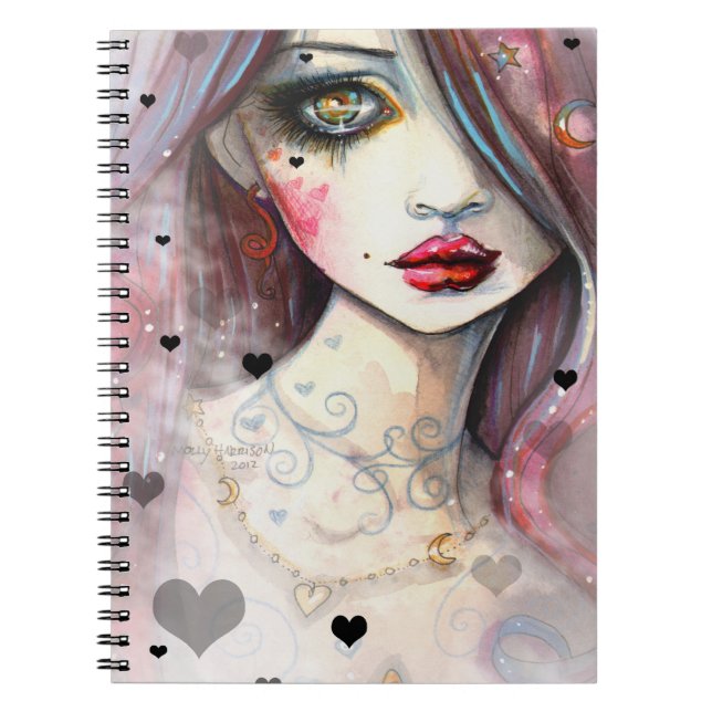 Carnet Fille gothique avec cœurs Art (Devant)
