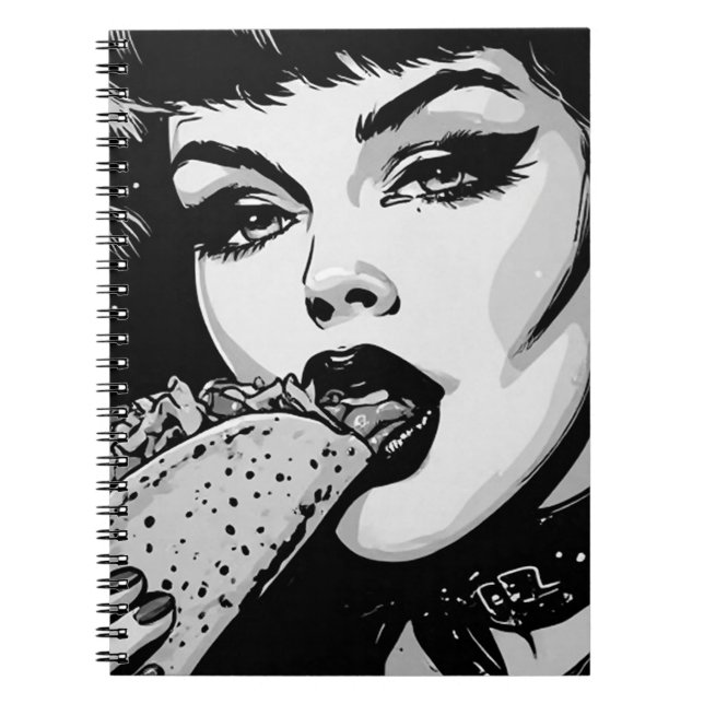 Carnet Fille gothique de style graphique BW 50s mangeant  (Devant)