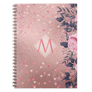 Carnet Fille jamais ROSEGOLD Bleu rose Floral MONOGRAS