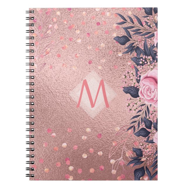 Carnet Fille jamais ROSEGOLD Bleu rose Floral MONOGRAS (Devant)