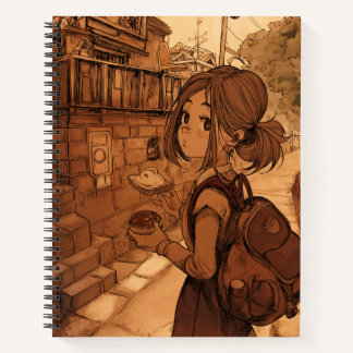 Carnet Fille marchant avec du toast