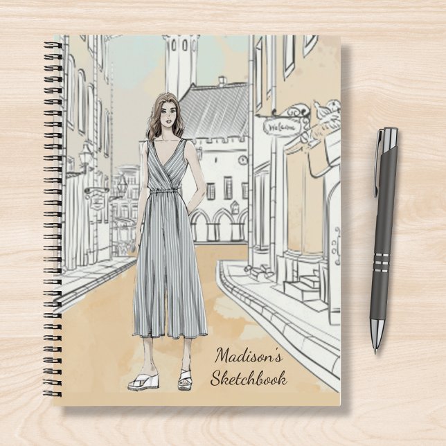 Carnet Fille moderne Aquarelle Mode Nom personnalisé (Créateur téléchargé)