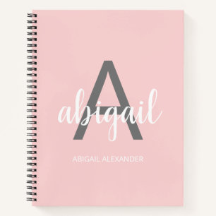 Carnet Fille moderne Blush rose Nom Monogramme