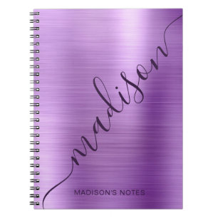 Carnet Fille Moderne Métal Violet Signature Monogramme
