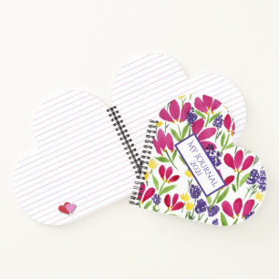 Carnet Fille Monogramme Fleurs de jardin rose violet jaun