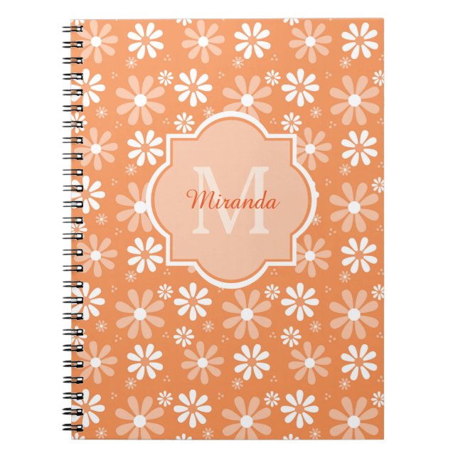 Carnet Fille Monogramme mignon Orange Daisy Fleurs et nom (Devant)
