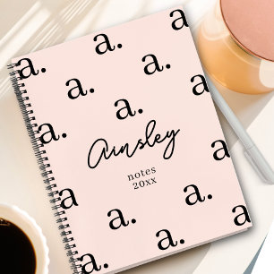 Carnet Fille Monogramme Motif Calligraphie Nom Blush Pink