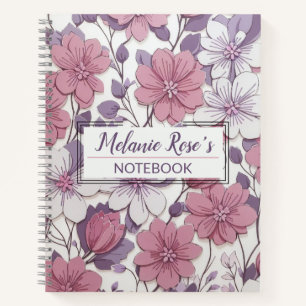 Carnet Fille Monogramme Motif Floral Nom personnalisé