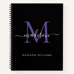 Carnet Fille Noir Violet Violet Monogramme Nom du script