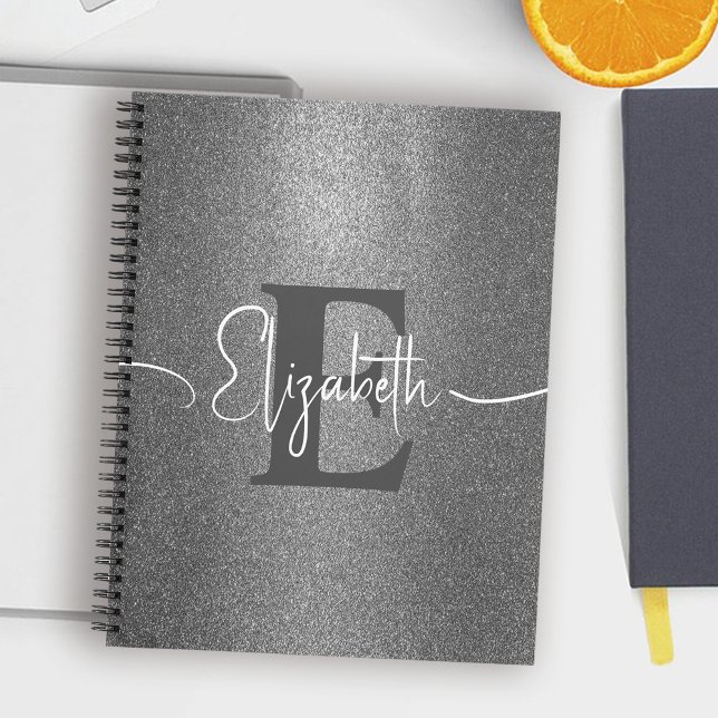 Carnet Fille Parties scintillant Argent Nom du monogramme (Créateur téléchargé)