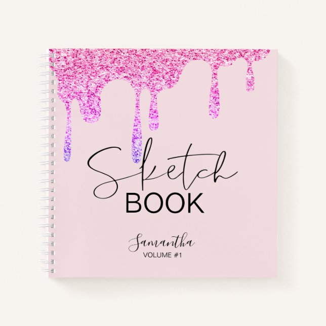 Carnet Fille Parties scintillant rose gouttes Votre nom E (Devant)