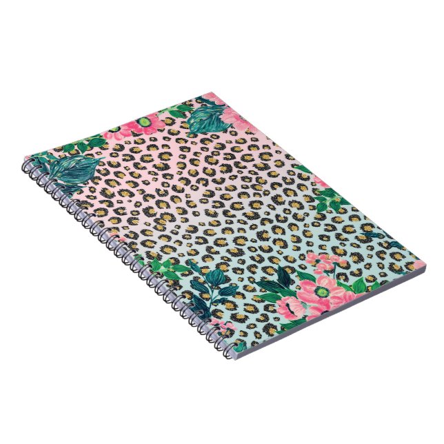 Carnet Fille Pink Mint Ombre Floral Parties scintillant E (Côté Droit)