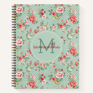 Carnet Fille Polka Dot Vintage Motif Floral Monogramme