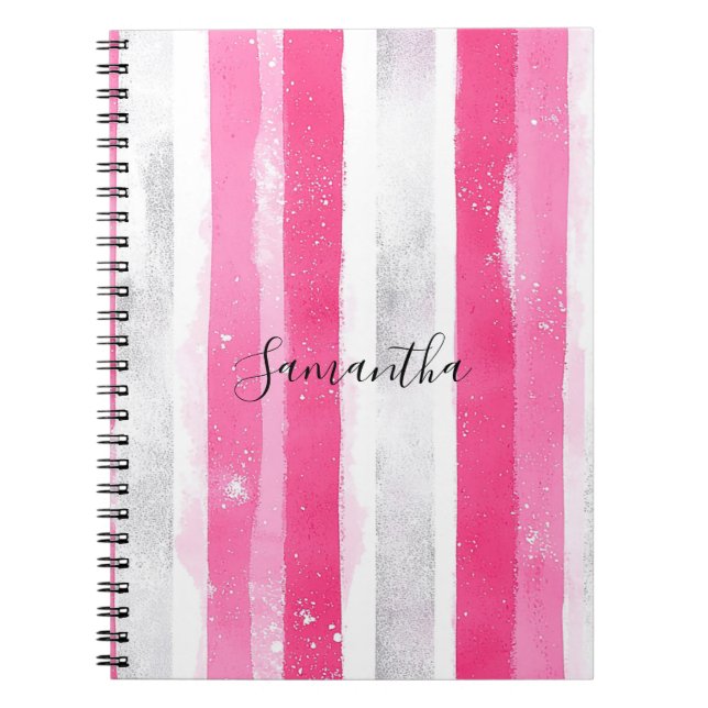 Carnet Fille rose blanc Abstrait rayures (Devant)