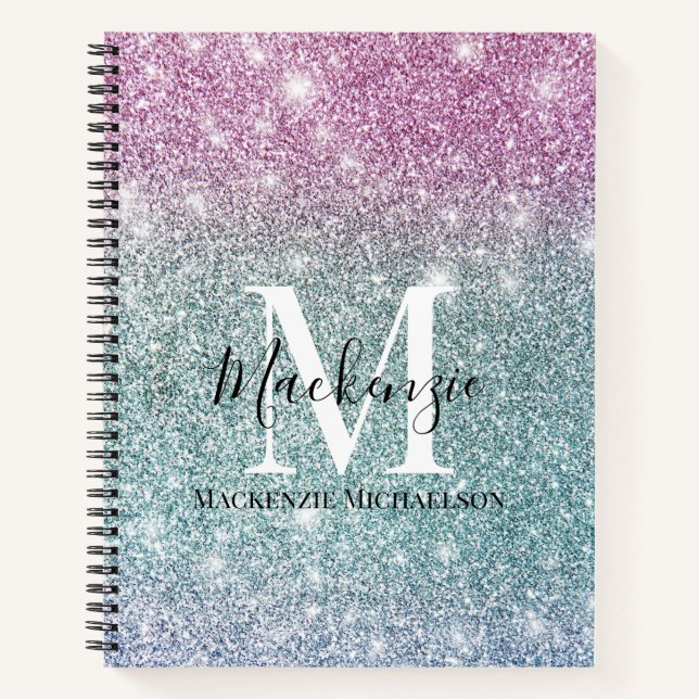 Carnet Fille rose bleu violet Parties scintillant Nom du  (Devant)
