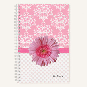 Carnet Fille rose et blanc Damas