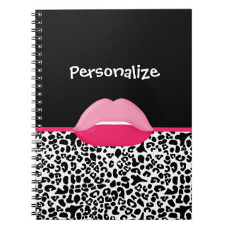 Carnet Fille rose et noir Empreinte de léopard lèvres et