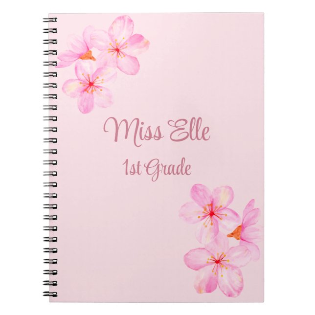 Carnet Fille rose floral personnalisé (Devant)