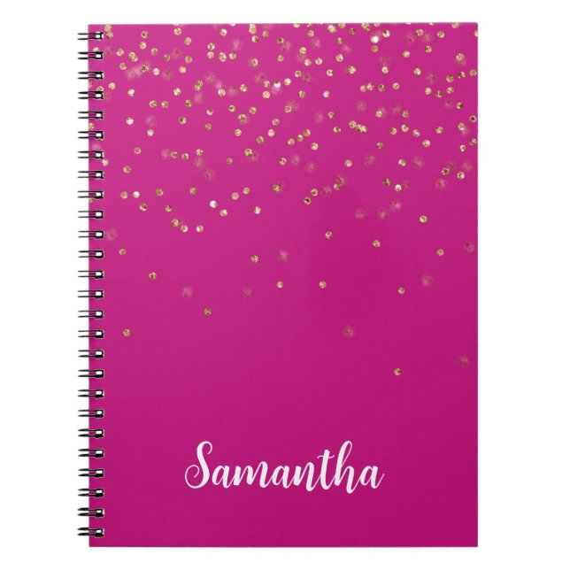 Carnet Fille Rose Glam Or Éperche Confetti Personnalisé (Devant)