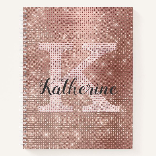 Carnet Fille Rose Gold Diamond Glam Sparkle Monogramme No (Devant)