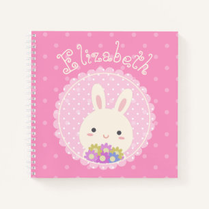 Carnet Fille rose mignonne Kawaii Bunny & Fleurs Nom Pers
