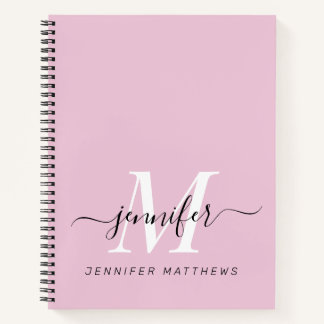 Carnet Fille Rose Noir Chic Personnalisé Monogramme Nom