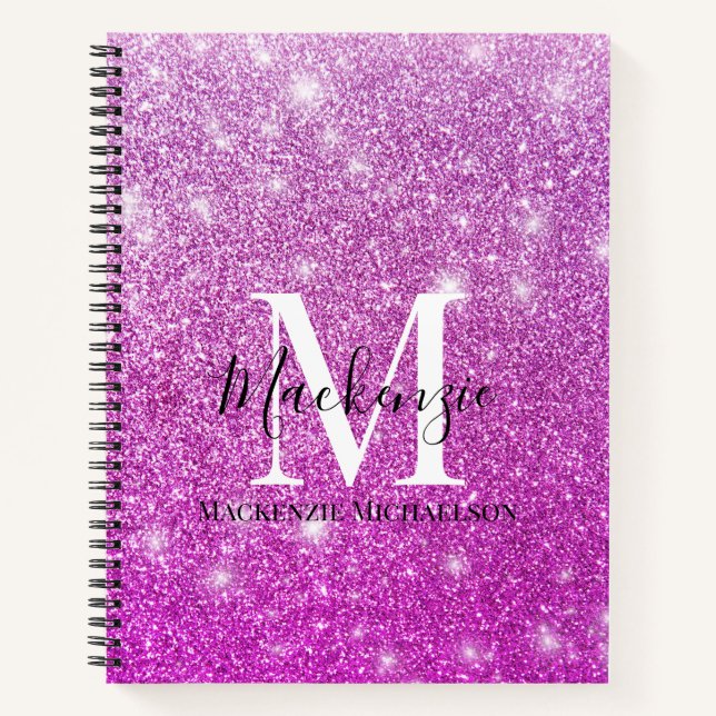 Carnet Fille rose Ombre Parties scintillant Monogramme No (Devant)