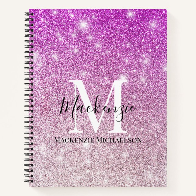 Carnet Fille rose Ombre Parties scintillant Monogramme No (Devant)
