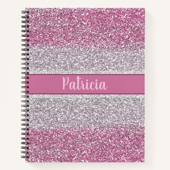 Carnet Fille rose Ombre Parties scintillant Nom personnal (Devant)